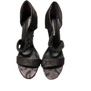 Vera Wang Lavender label Grey Metallic Beaded Leather Sandals Made‎ In Italy 8.0
